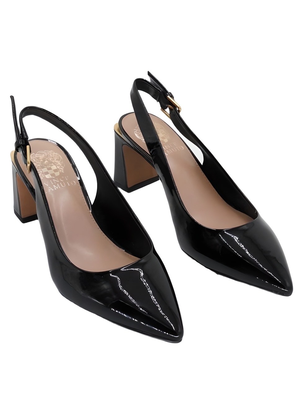 Vince Camuto Hamden Buckle Slingback Black Patent Pointed Toe 2" Size 6.5M